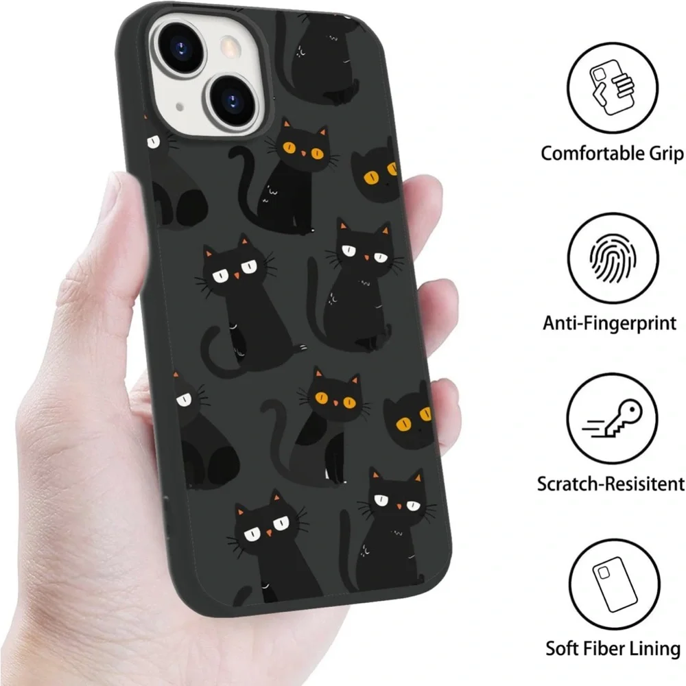 Cute Black Cats Pattern Print Case for iPhone 13 Slim Soft Liquid Silicone Case